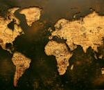 A detailed vintage map showcasing global geography with an old paper texture.